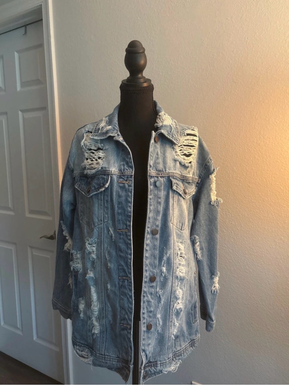 Fashion Nova Light Blue Distressed Denim Jacket